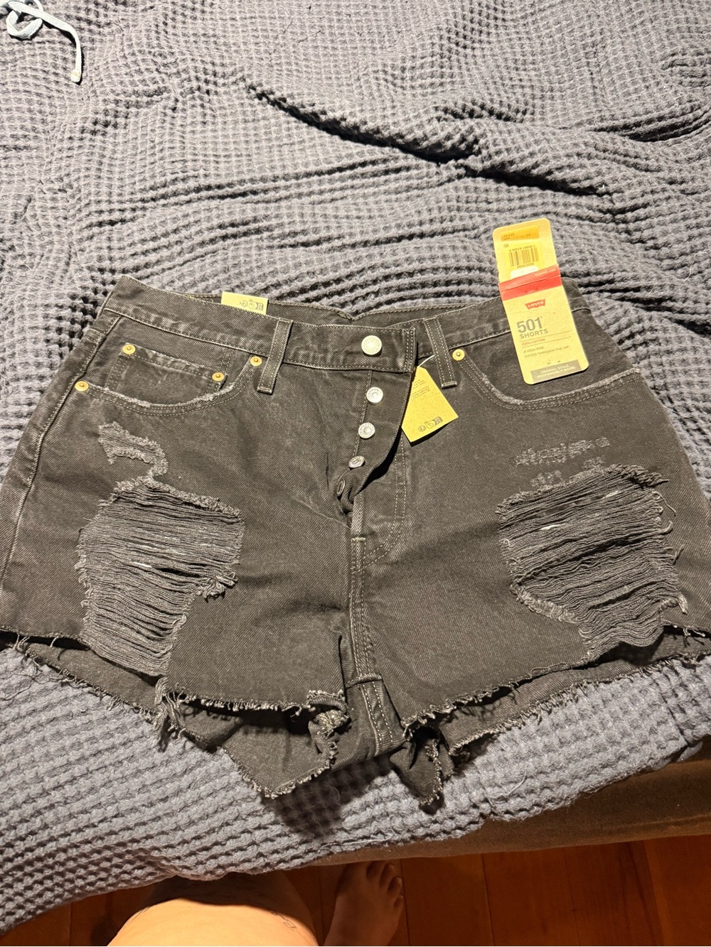Levi's Black Distressed High-Rise Jean Shorts
